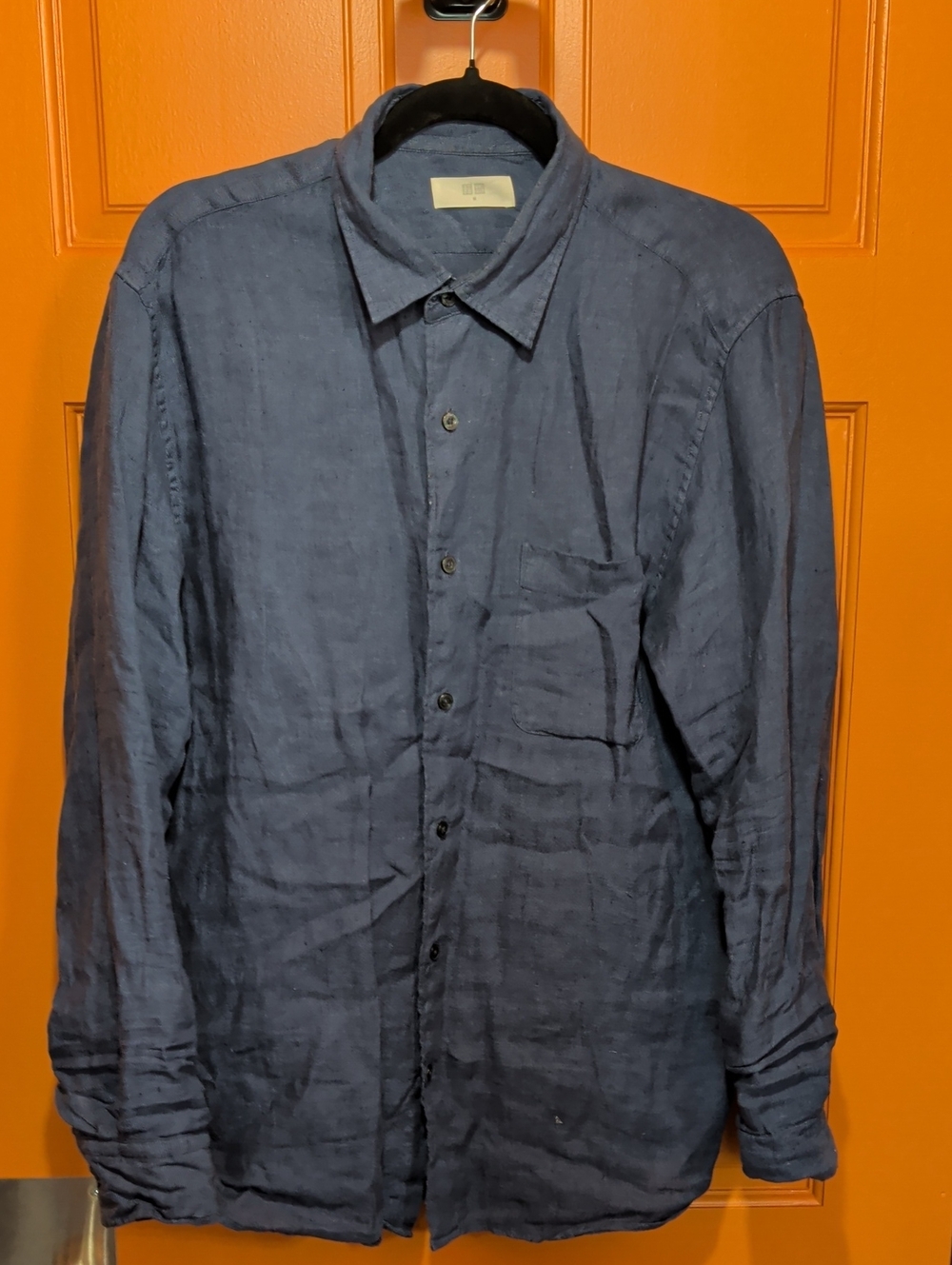 Uniqlo Men's Navy Button-Up Linen Shirt